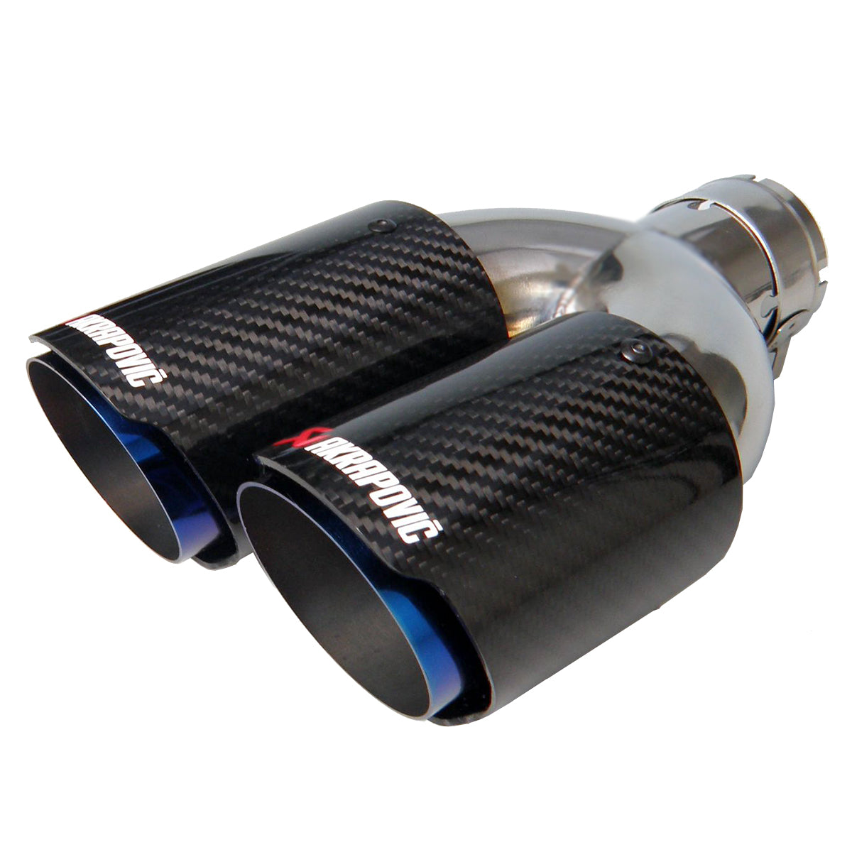 Universal Car Akrapovic Exhaust Tip Dual Carbon Fiber + Stainless Steel Burnt Blue Double End Pipe for BMW BENZ VW Golf Outlet 76mm