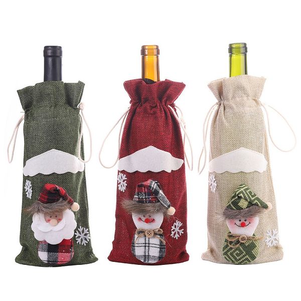 Christmas bottle cove lovely decorative articles red wine champagne bottle bag table dress up household goods holiday gift cloth bag