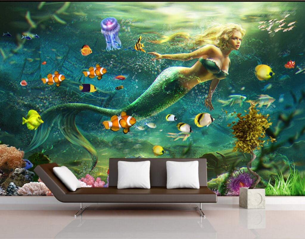 WDBH 3d wallpaper custom photo Fantasy underwater mermaid background painting living room home decor 3d wall muals wall paper for walls 3 d