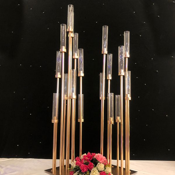 Metal Candlesticks Flower Vases Candle Holders Wedding Table Centerpieces Candelabra Pillar Stands Party Decor Road Lead