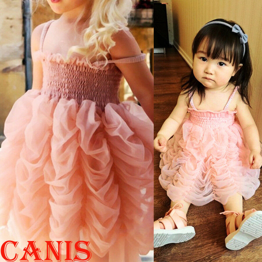 Toddler Kids Baby Girl Princess Summer Pink Tutu Bubble Party Dress Clothes 1-6Y