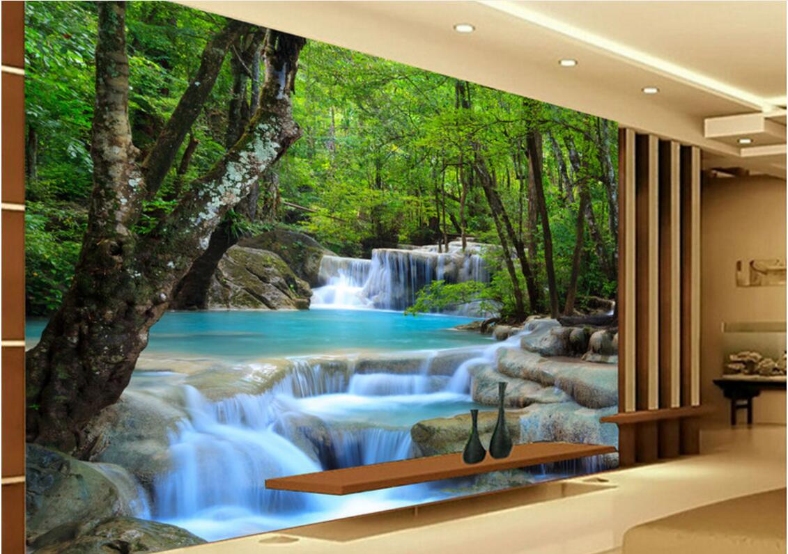 WDBH 3d wallpaper custom photo HD Forest River Waterfall painting background living room home decor 3d wall muals wall paper for walls 3 d