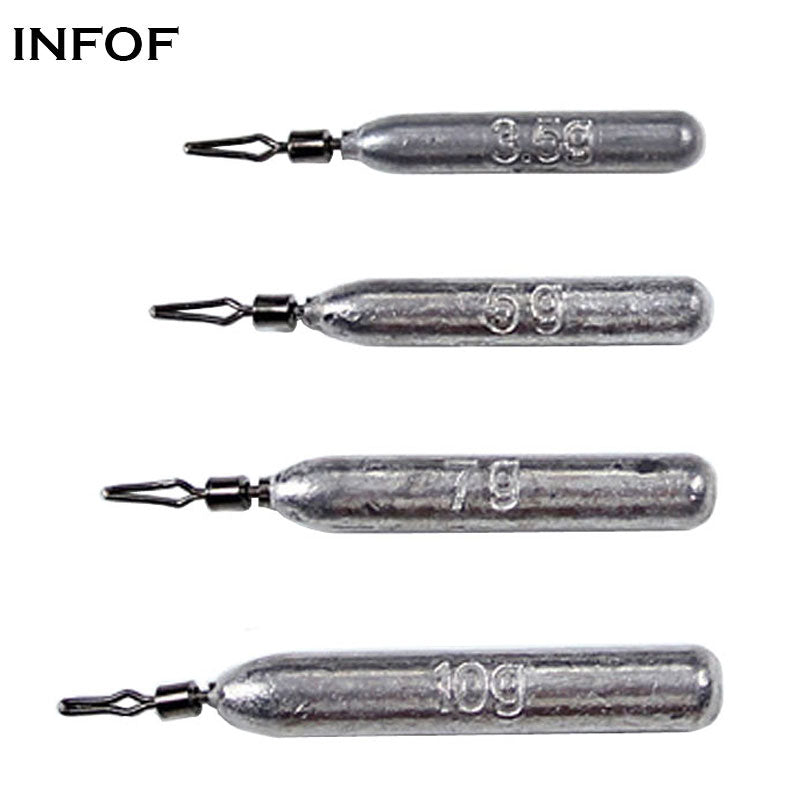 100 pack Pencil Drop shot Weights Pure Lead Fishing Sinkers Weights Rotating Weight Sinker Jig Head with Glowing Fishing Beads