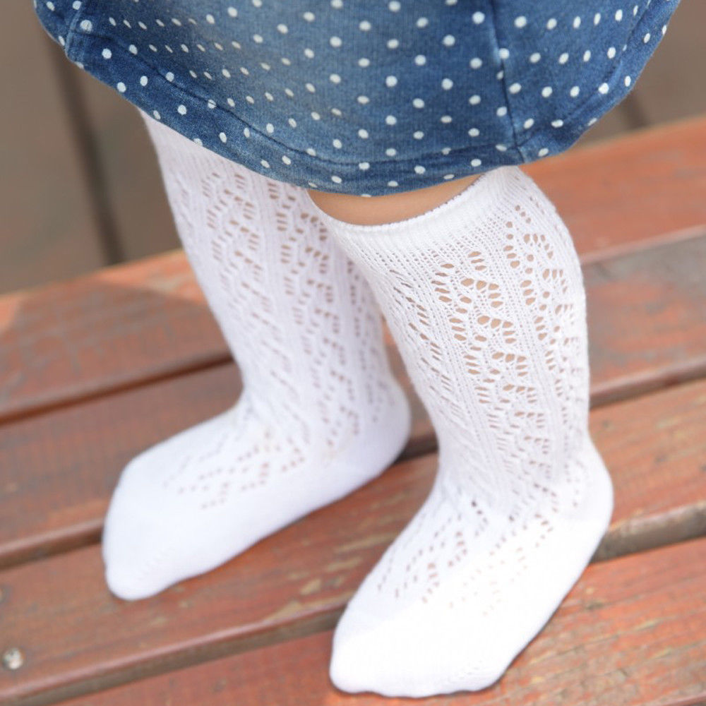 Baby Infant Girl Spring And Autumn Hollow Non-Slip Socks Knee High Lace Princess Socks Pure Color Long Tube Sox New Fashion