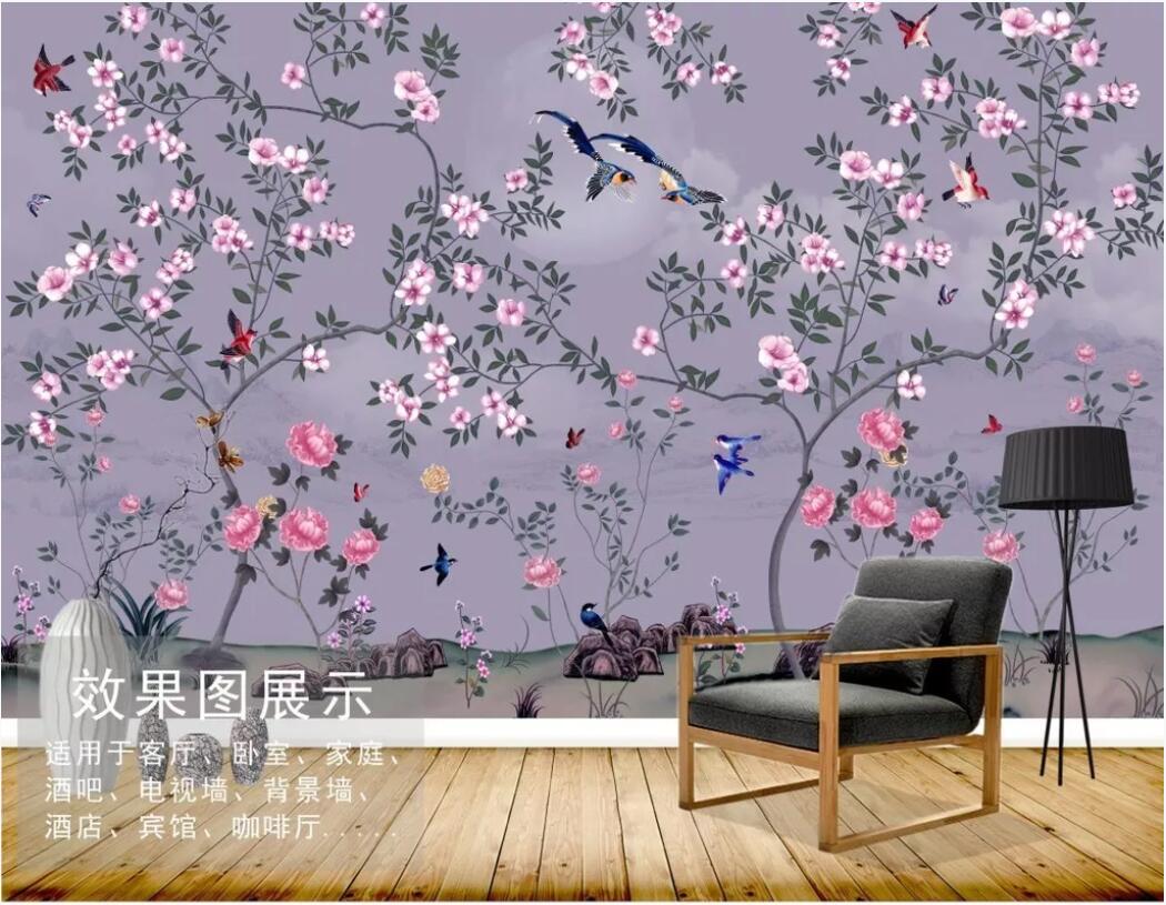 3d wallpaper custom photo mural Hand-painted flowers, flowers, birds, pens, wall home decor wall art pictures 3 d wallpaper for walls