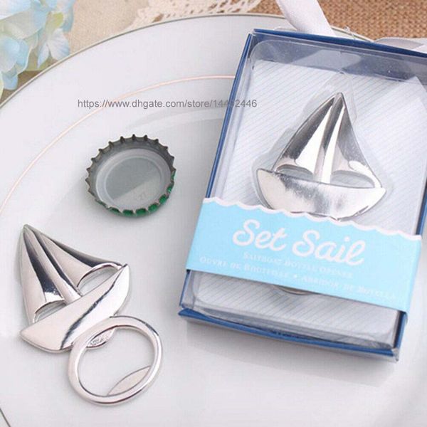 50pcs Silver Sailing Sail Boat Bottle Opener Openers Metal Beer Drink Accessory Sailboat for Wedding Birthday Party gift favor