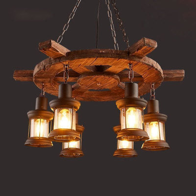 LOFT vintage wine bar industrial wind wood chandelier lamps creative personality American diffuse coffee restaurant old boat