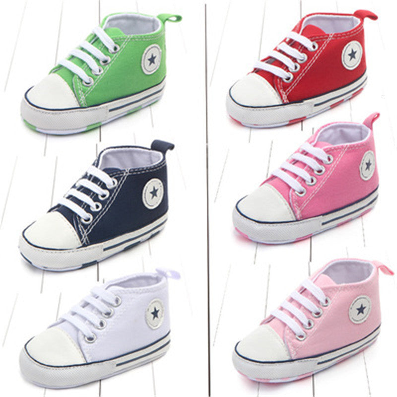 Mix Color Wholesale Canvas Classic Sports Sneakers Newborn Baby Boys Girls Infant Toddler Soft Sole Anti-slip First Walkers Shoes