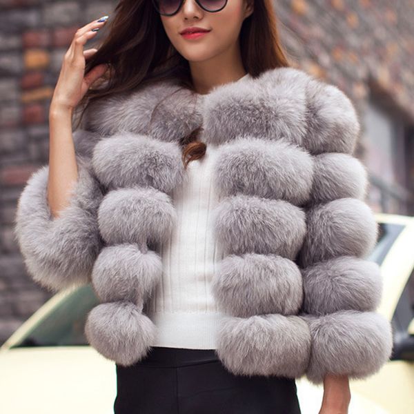 Fluffy Faux Fur Coat Jacket Women Short Thick Warm Furry Fake Fur Outerwear Winter Autumn Overcoat Plus Size 3XL
