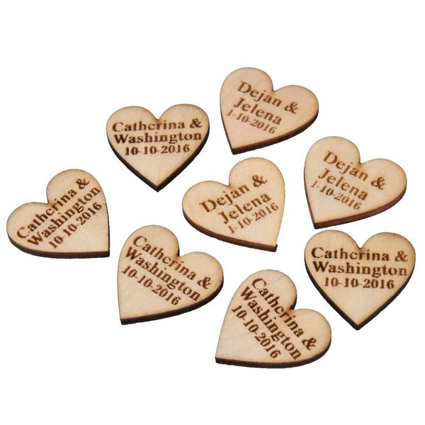 50 Pieces Personalized Engraved Wood Hangs Love Heart Centerpieces Wedding Table Decoration Favors Customized Candy Tags