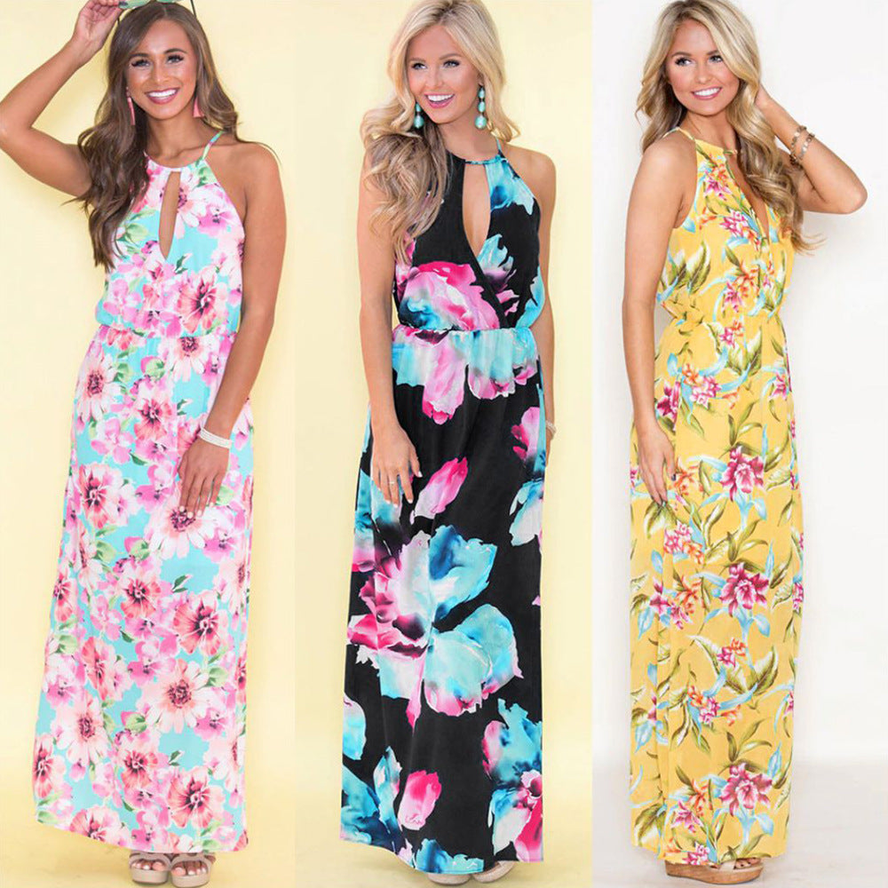 New Summer Women&#039;s Dresses European and American Explosive Printed Beach Dresses with Long Skirts