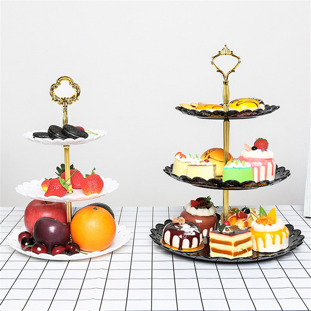 3 Tier Plastic Cake Stand Birthday Party Decor Afternoon Tea Wedding Plates Party Tableware Dessert Vegetable Storage Rack