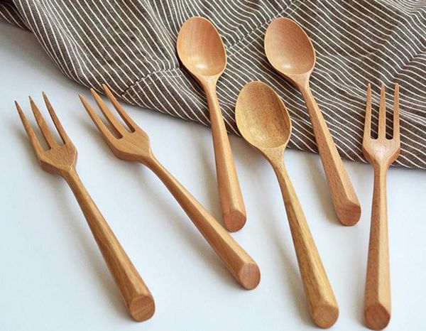 19*3.8cm-19*2.5cm Portable Eco-friendly Wooden Dinnerware Teaspoon Fork Soup Spoon Catering Cutler Kitchen Cooking Tools Utensil SN3546