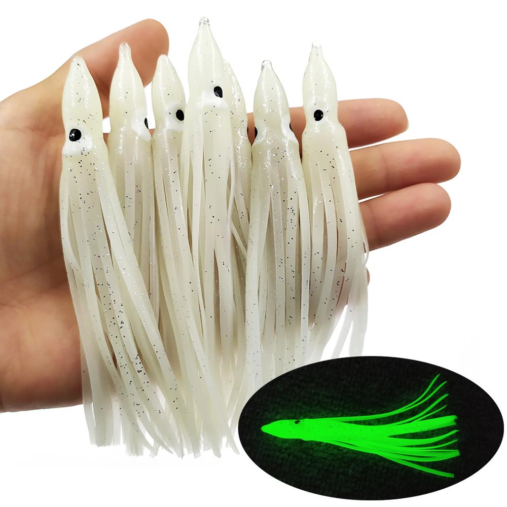 Luminous Squid Skirts Soft Lure pesca 5cm-9cm-11cm Night Fishing Lure Octopus Glow Rubber Artificial Bait for Tuna Sai