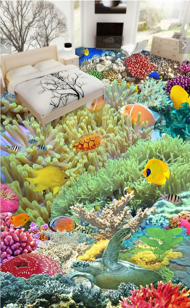 3d pvc flooring custom photo Self-adhesive wall paper floor HD Coral Underwater World home decor 3d wall murals wallpaper for walls 3 d