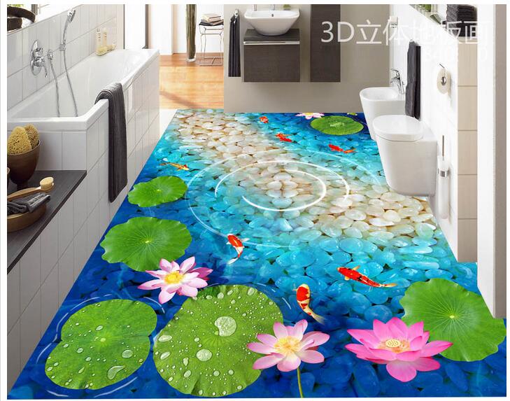 3d pvc flooring custom photo Self-adhesive wall paper floor HD Lotus Fish Pond room home decor 3d wall murals wallpaper for walls 3 d