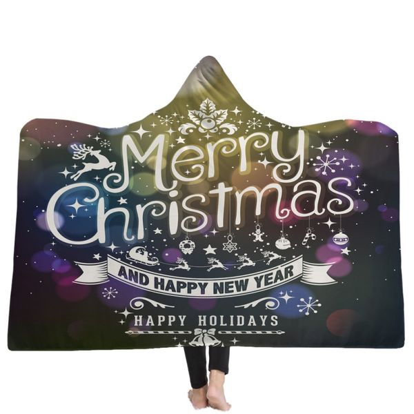 Merry Christmas Hooded Blanket Fleece Wearable Throw Blankets Kids adults Christmas Gift Warm Cloak Capes Home Textile GGA2589