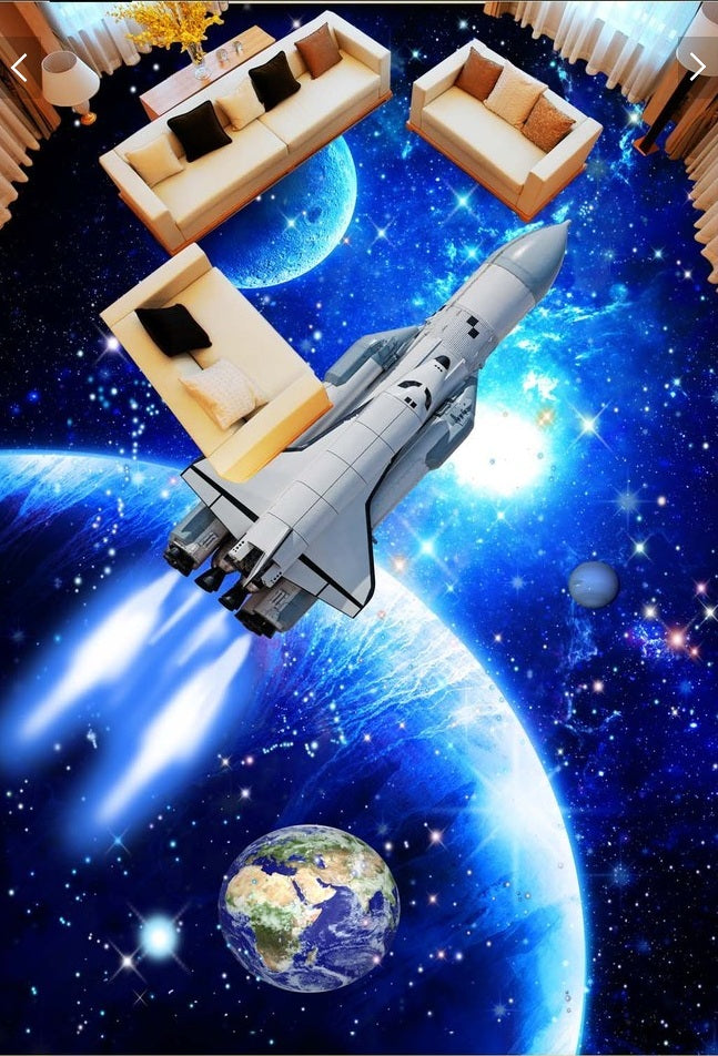 3d pvc flooring custom photo Self-adhesive wall paper floor Fantasy universe planet spaceship decor 3d wall murals wallpaper for walls 3 d