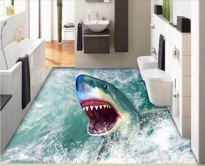 WDBH 3d pvc flooring custom photo Self-adhesive wall paper floor Sea shark Wave home decor 3d wall murals wallpaper for living room
