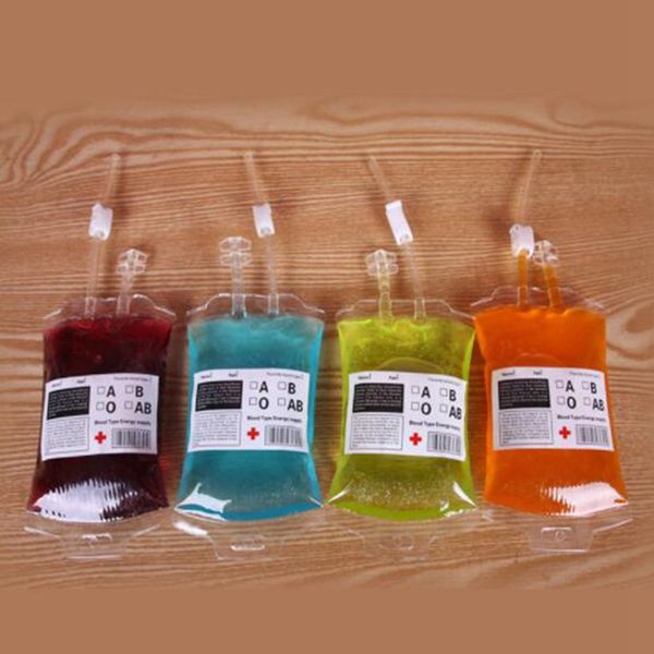 New Clear Food Grade PVC Material Reusable Blood Energy Drink Bag Halloween Pouch Props Empty 300ml Vampire Beverage Bags