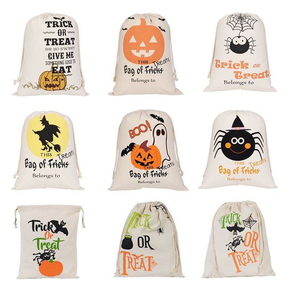 Halloween Candy Bag Gift Sack Treat or Trick Pumpkin Printed Canvas Bags Hallowmas Christmas Party Festival Drawstring Bag