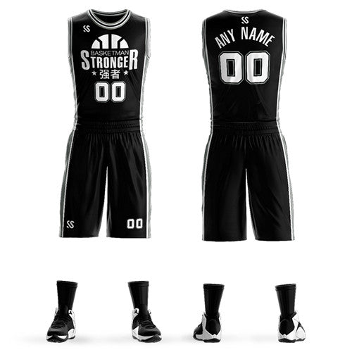 Custom Men Youth Basketball Sets High Quality 2018 Sleeveless Sports Tank Top and Shorts Suit Black Male Basketball Jerseys Sets