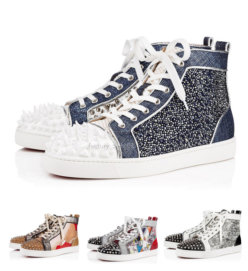 Designer Fashion Red Black Shoes Studded Spikes Flat Sneakers For Men Women Glitter Party Lovers Genuine Leather Casual Sneaker