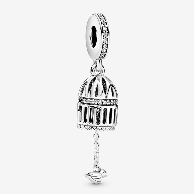 Fit Pandora Bracelet Charm Silver Bird & Birdcage Dangle Style Charms Beads Bracelets 925 Bangle Gift DIY Jewelry With Original LOGO