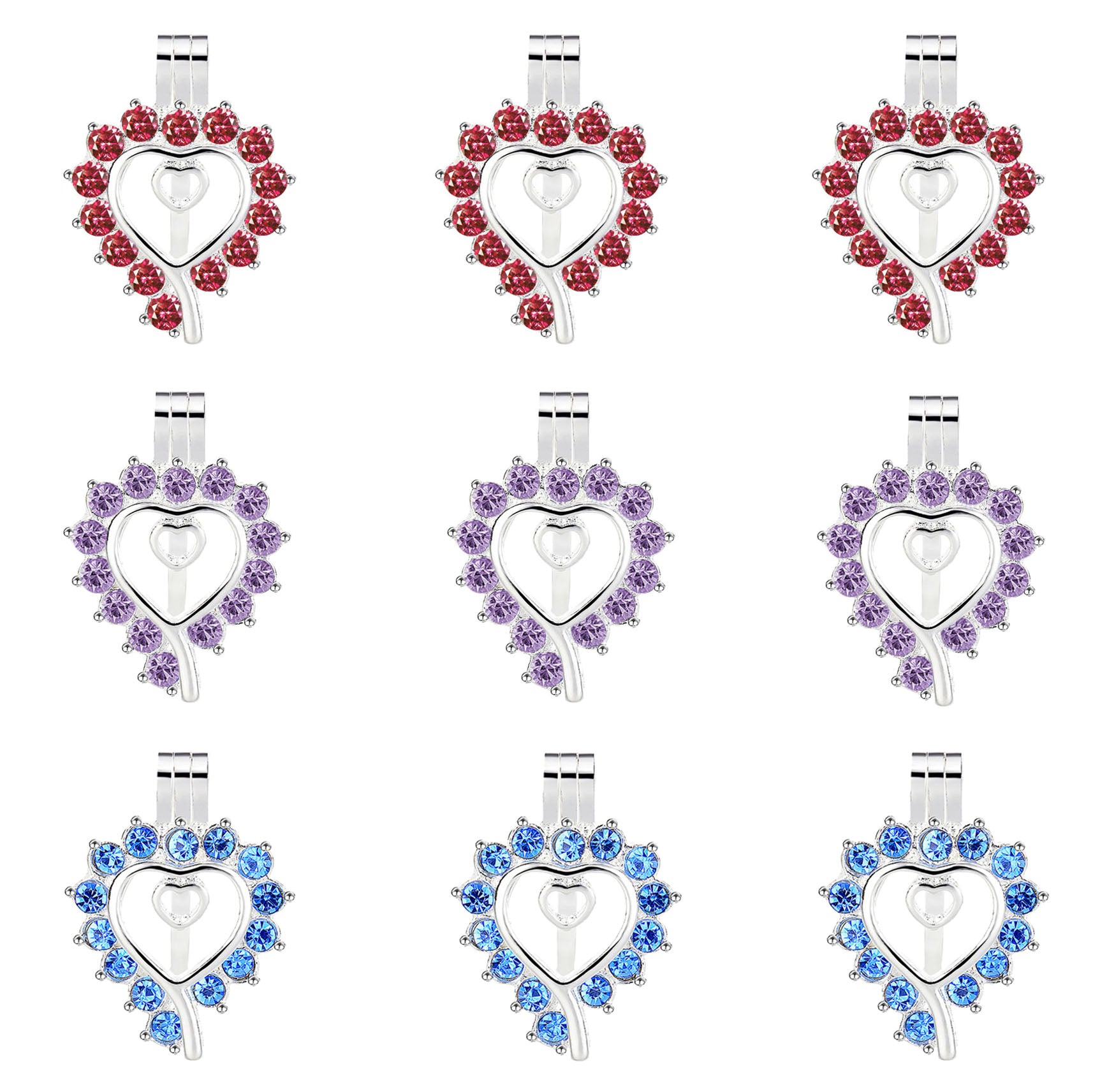 10pcs Bright Silver Heart Shape Pearl Cage Locket Pendants Aromatherapy Essential Oil Diffuser Necklace Locket For DIY Jewelry Accessories