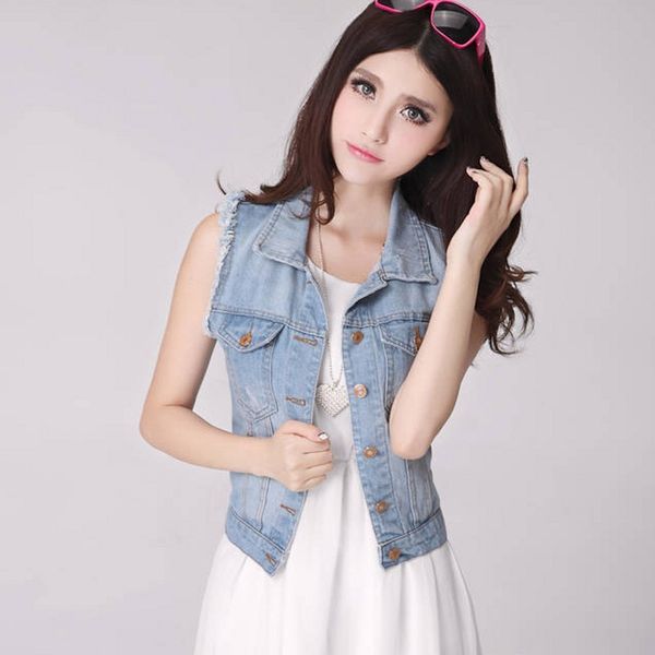 Women&#039;s Jackets Women Short Jeans Jacket Sleeveless Denim Summer Coat Outerwear 7WJ004