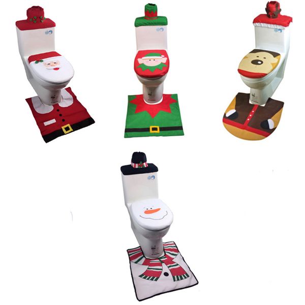 Christmas Toilet Seat Cover And Rug Set Decorations Snowman Santa Elf Bath Mat Xmas Decorations Bathroom Home Living Decor JK1910XB
