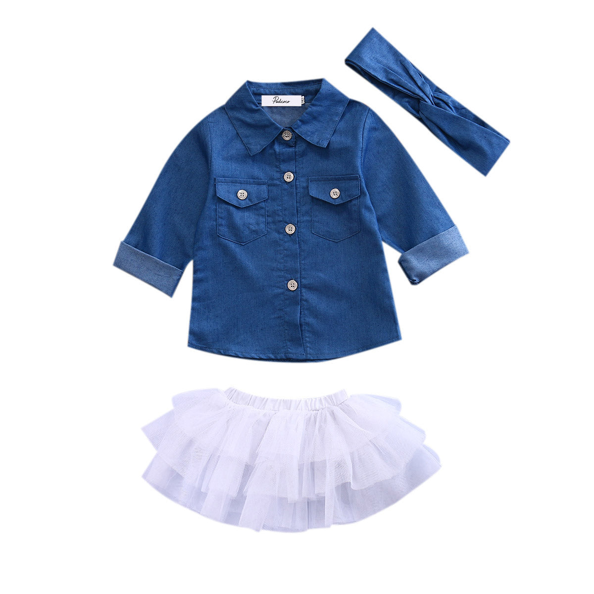 2017 Toddler Kids Baby Girls Denim Long Sleeve Cotton Tops T shirt Tutu Skirts Dress 3pcs Outfits Set