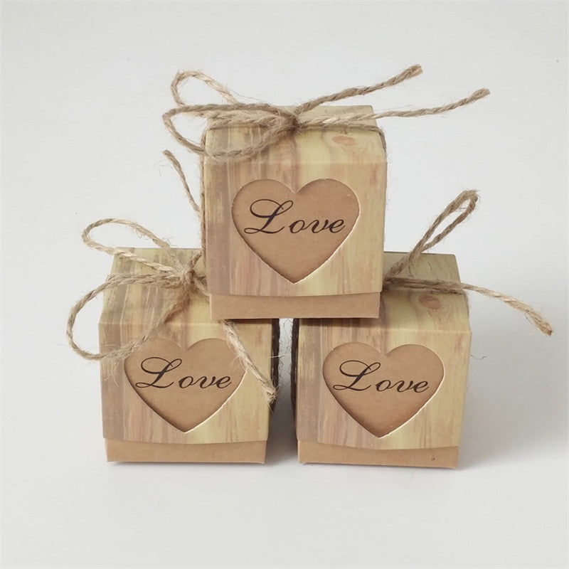 100Pcs Heart Love Rustic Sweet Candy Boxes Wedding Party Favor Holders Gift Kraft Paper Candy Box Wedding Party Decoration
