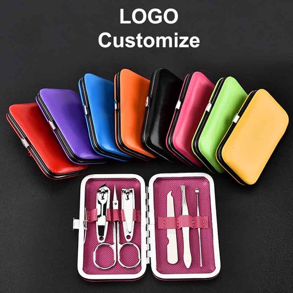 LOGO Customize 7pcs Set Home Beauty Scissors Hand Tools Stainless Steel Nail Toenail Clipper Cutter Trimmer Manicure Pedicure Care Free Ship