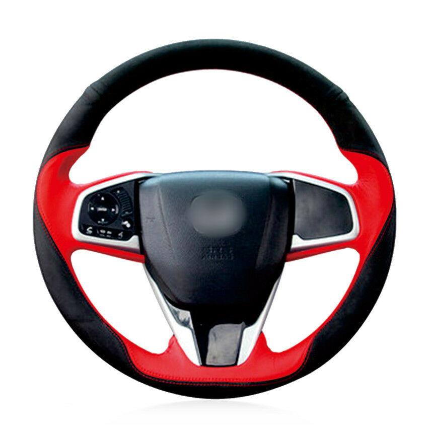 For Honda CR-V 2017-2019 Car Steering Wheel Cover Black suede Red leather custom