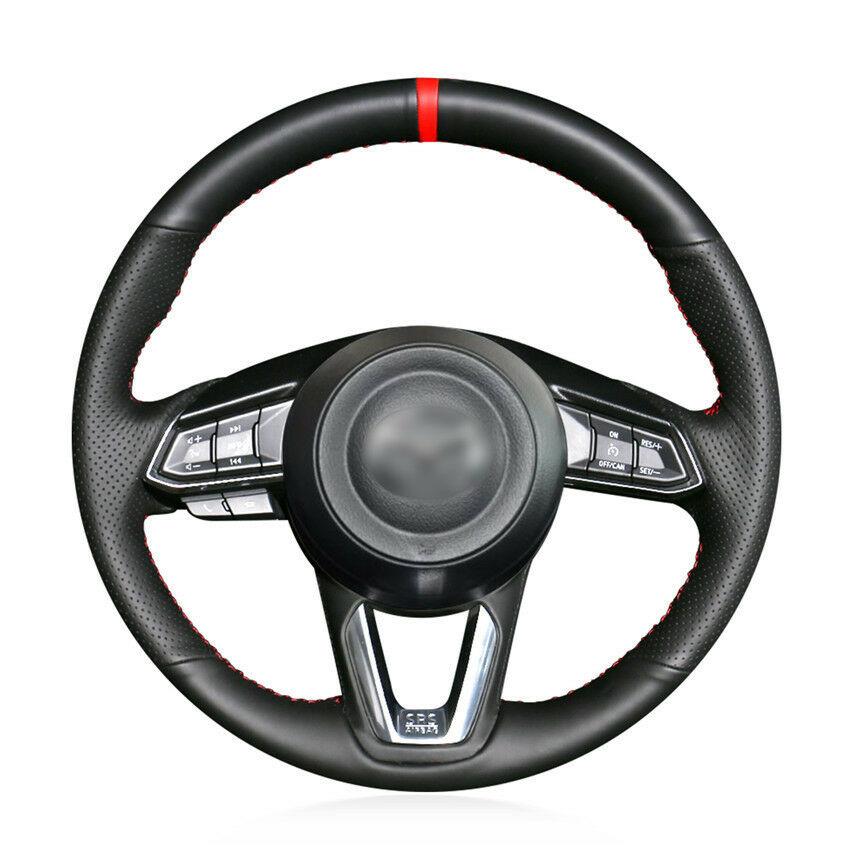 For Mazda CX-9 2016-2019 car steering wheel cover black artificial leather DIY