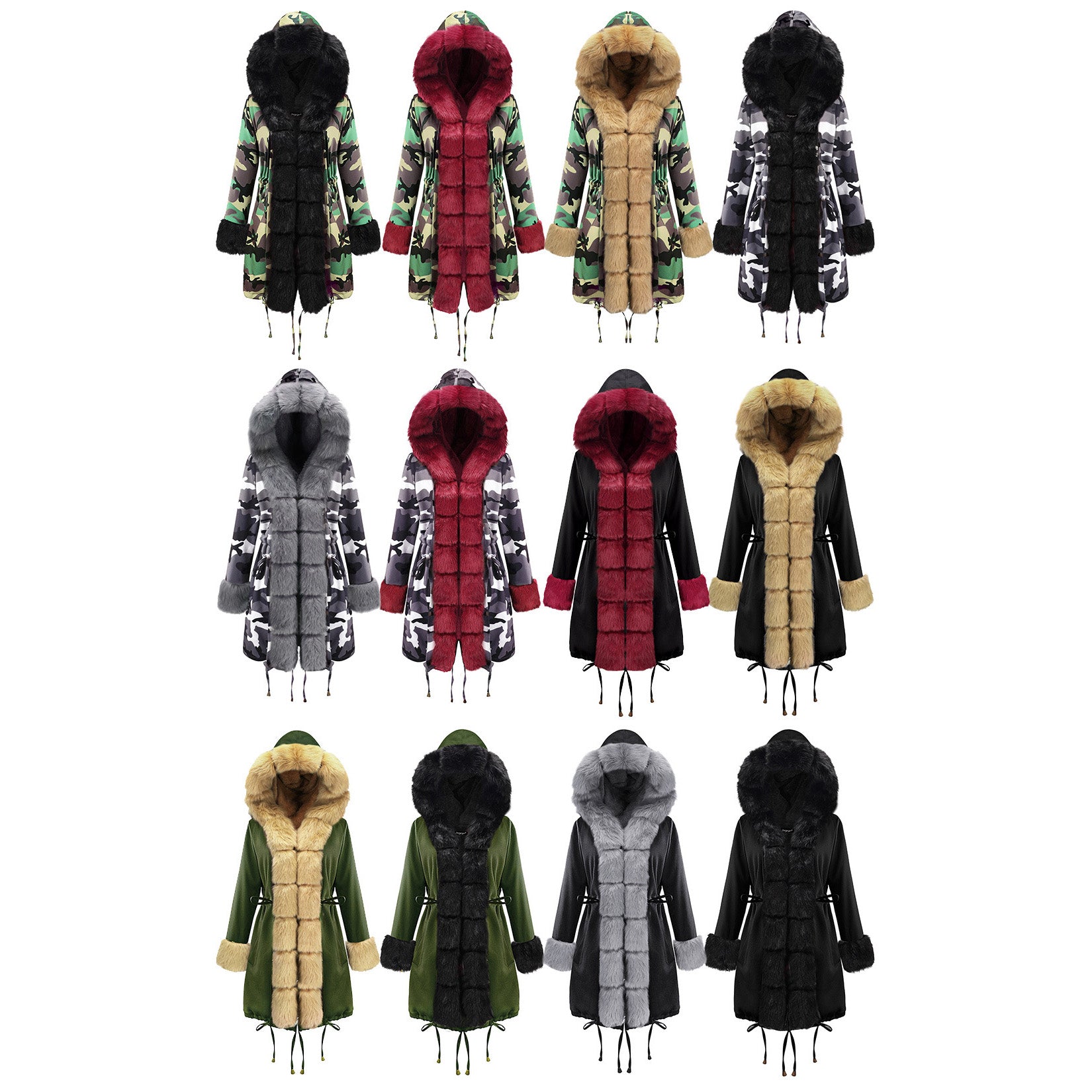Women Long Coat Womens Fashion Plush Fur Collar Warm Coats Designer Casual Camouflage Thick Women Outerwear Down 17 Styles Size S-2XL