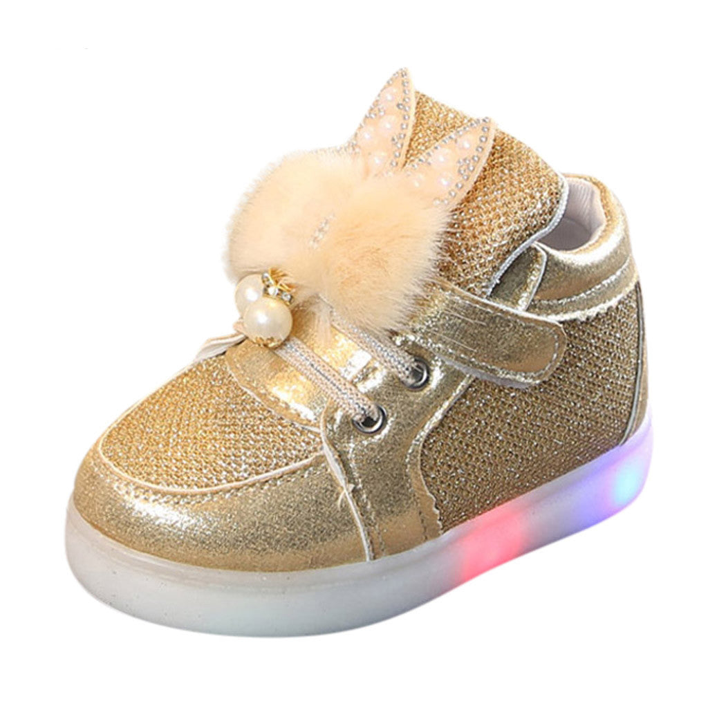 Kids Girl Cartoon Rabbit LED Luminous Sport Shoes Sneaker Child Slight Shoes Infant Baby First Walker Running Shoes