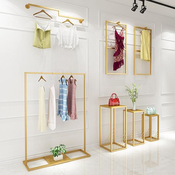 Golden iron clothing rack Bedroom Furniture modern simple floor hanger cloth store racks wall shelf women&#039;s Vintage type clothes hanger