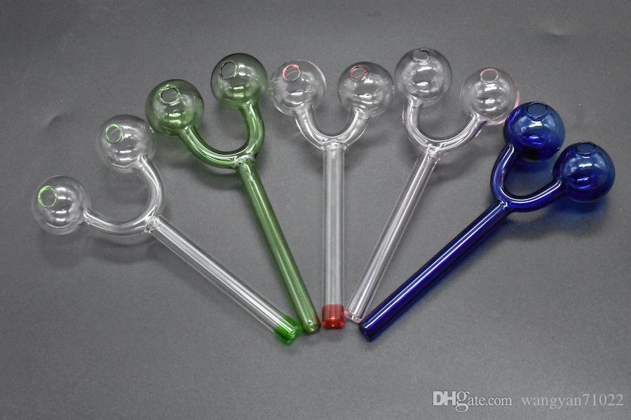 New Arrival Smoking Pipes Double Bubble Colored Glass Oil Burner Tube Glass Pipe Thick Clear Glass Free Shipping
