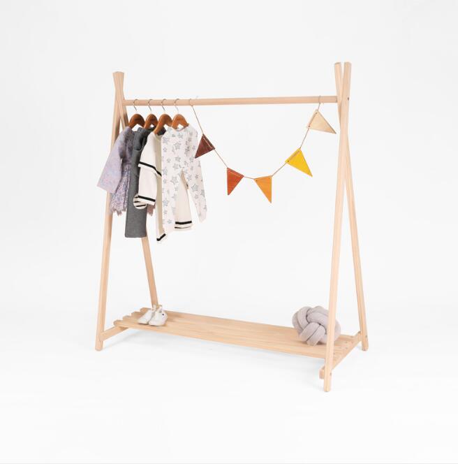 Log hanger Children Furniture Ins Nordic style simple solid wood landing children&#039;s clothing store shelf