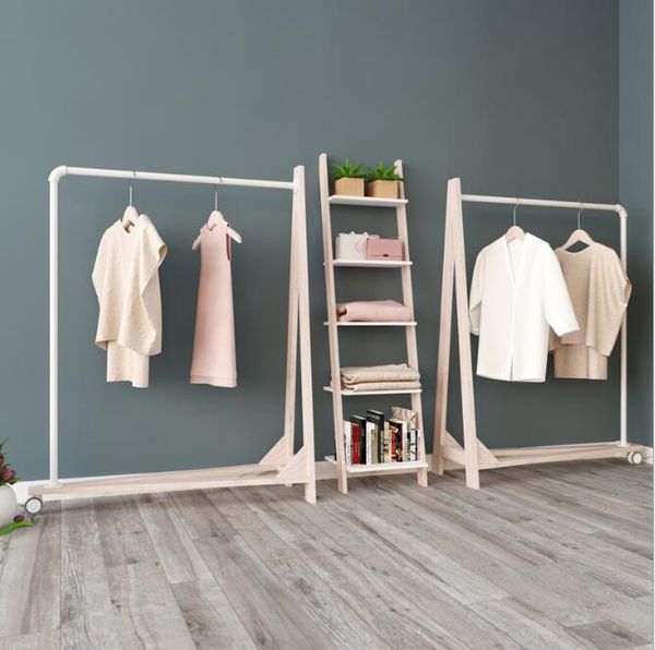 High end clothing store display hanger Bedroom Furniture solid wood iron tube A-shaped single side landing roller Home Hotel shopping mall s