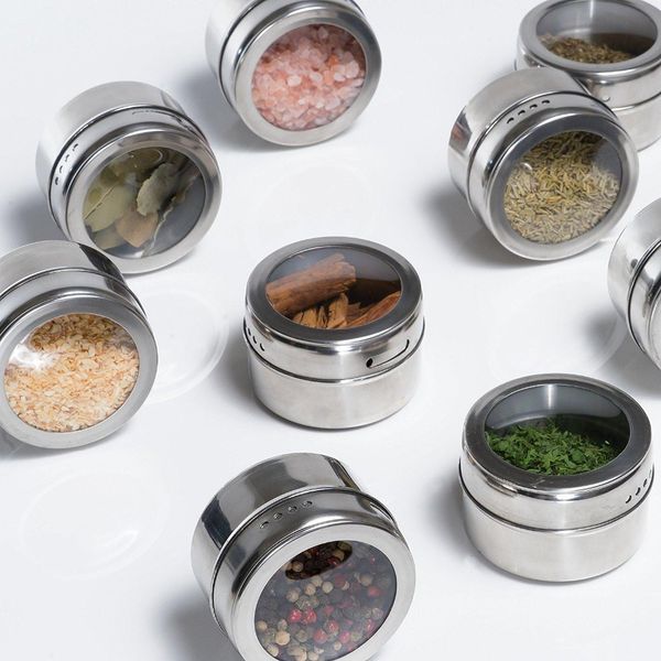 6pcs-set Clear Lid Magnetic Spice Tin Jar Stainless Steel Spice Sauce Storage Container Jars Kitchen Condiment Holder Houseware