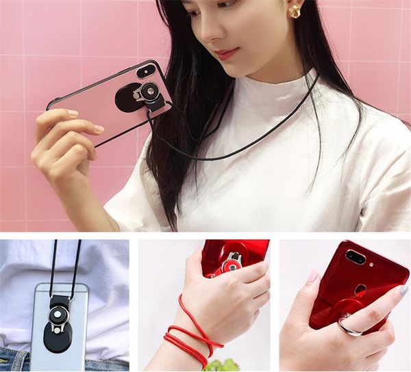 Creative 2-in-1 mobile phone lanyard set split rotating Holders phones case hanging neck ring buckle lanyards bracket