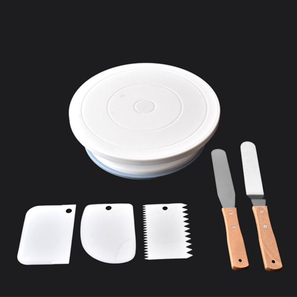 cake turntable revolving decorating stand with Icing spatula knife and plastic smoother for baking cake decorating tools baking