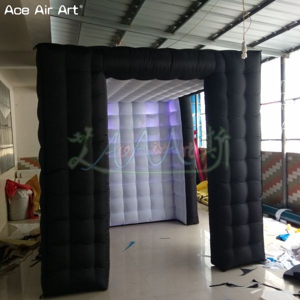 Black 2.4m LED Lighting Inflatable Photo Booth Cube Tent Customized Color Photo Backdrop Canopy with Curtain for Party and Events