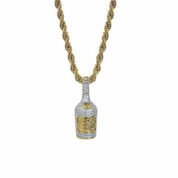 Pingente de vinhos da moda Mens Hiphop Colar Gled Out 18K Gold Batingy Jóias Bling Cubic Zirconia Summer Summer Jewellery