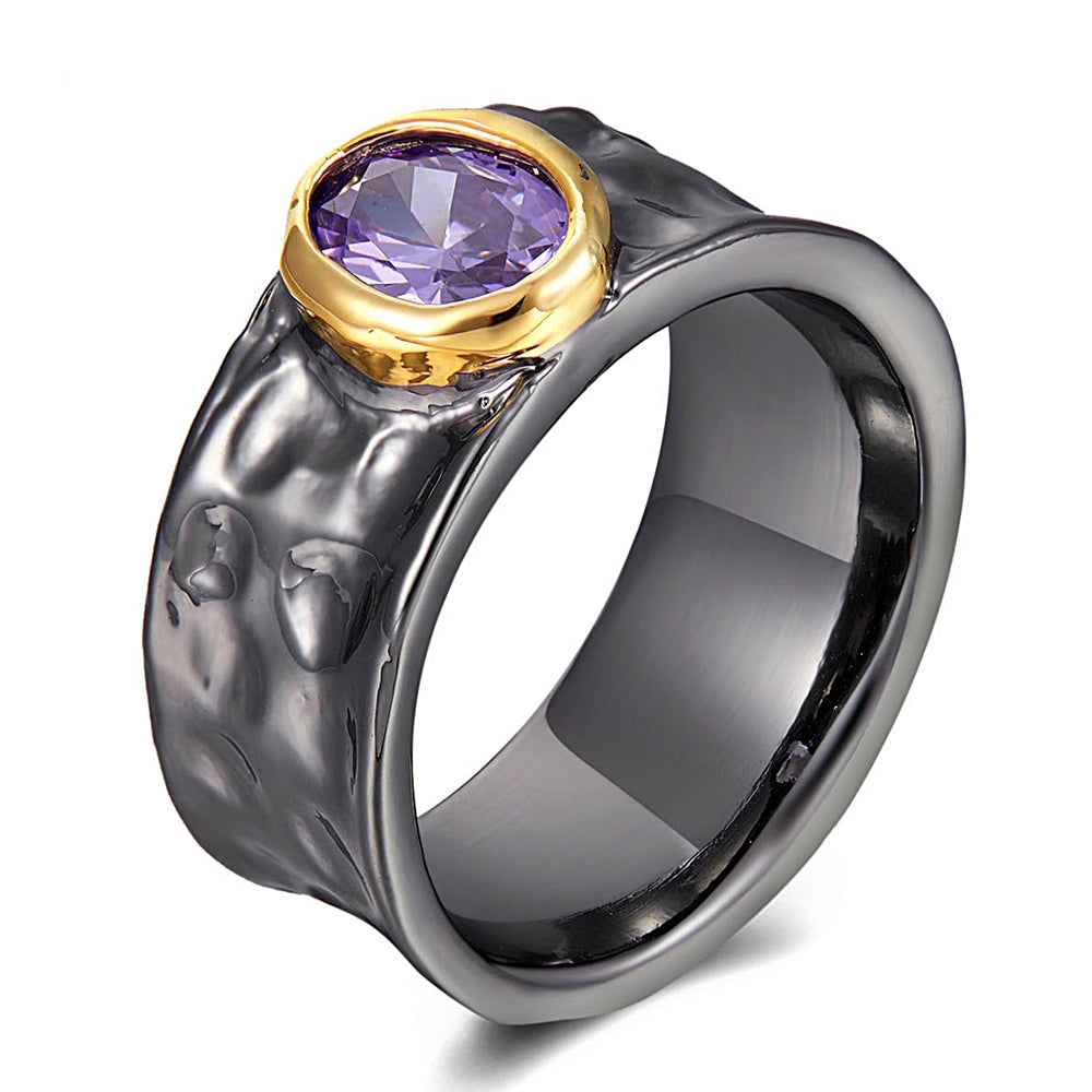 Circle Vintage Black Finger Ring Women&#039;s Jewelry Purple Crsytal Female Accessories Copper Rings Jewellery