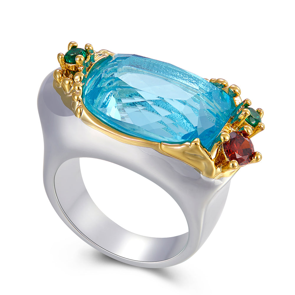 Big Light Blue Cubic Zirconia Finger Ring For Women Pretty Jewelry Gorgeous Color Crsytal Fashion Silver color Rings Jewellery