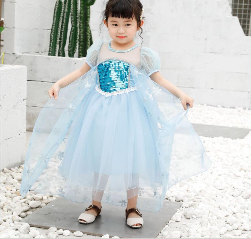 Girl Snow Queen Short Sleeve Princess Dress Baby Costume Halloween Party Cosplay Fancy Dresses Kids Sequins Skirts HHC 006